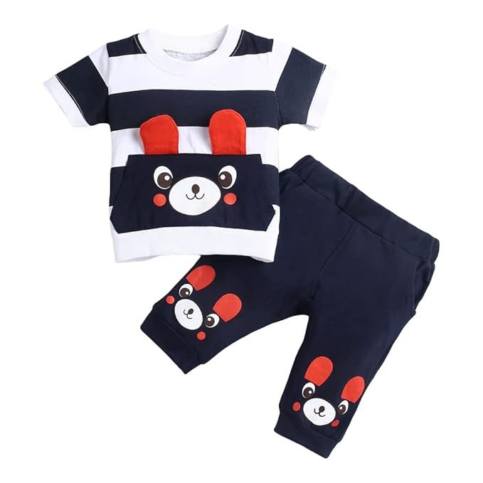 Boy's Cotton Striped T-shirt and Joggers Set