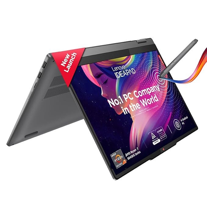 Lenovo Ideapad 5 2-in-1 AMD Ryzen 7 8845HS 14" (35.5cm) WUXGA IPS 300Nits Convertible Laptop (16GB/512GB SSD/Win 11/Office Home 2024/Backlit KB/FPR/FHD Camera/Grey/1.6kg), 83DR003BIN