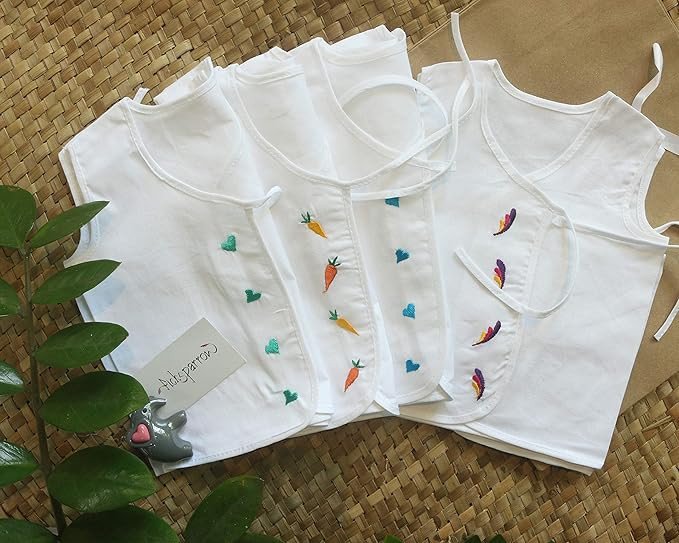 Picksparrow Women Pure Cotton Embroidered Newborn Baby Clothes/Jhablas/Vests (0-1 Month, Pack Of 4, Regular Fit)