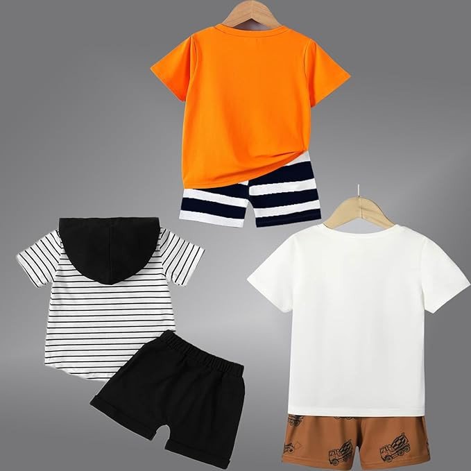 Child Cotton Clothing Sets for Baby Boys & Baby Girls Printed Kids Clothing Sets - Unisex Clothing sets Half sleeve T-Shirt & Shorts Pack Of 3