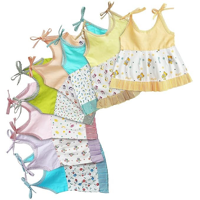 New Born Baby Clothes - (Set of 8) New Born Baby Cotton Frocks with Nappies for Baby Girls - Multicolor Sleeveless Printed Jhabla Baby Wear, Infant Clothing Combo for 0 to 6 Months Babies