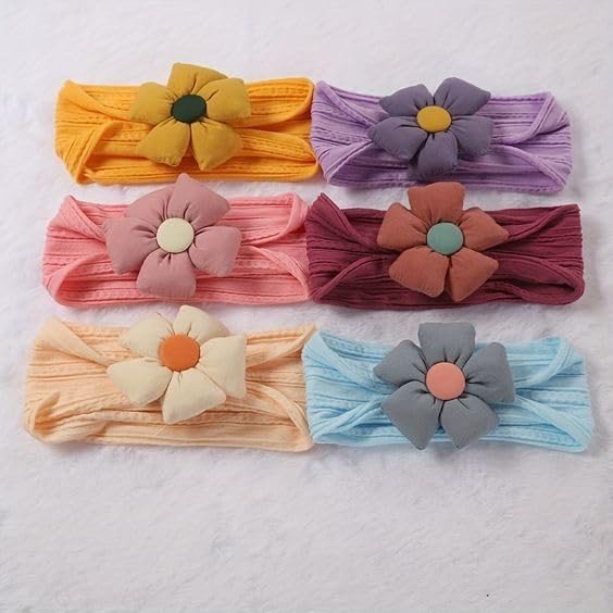 Nylon Newborn Headbands Hair Bows Elastics Soft Bands Headwraps For Newborns Infants Toddlers Kids Baby Elastic Turban Headwrap Hair Accessories Pack Of 6,Multi