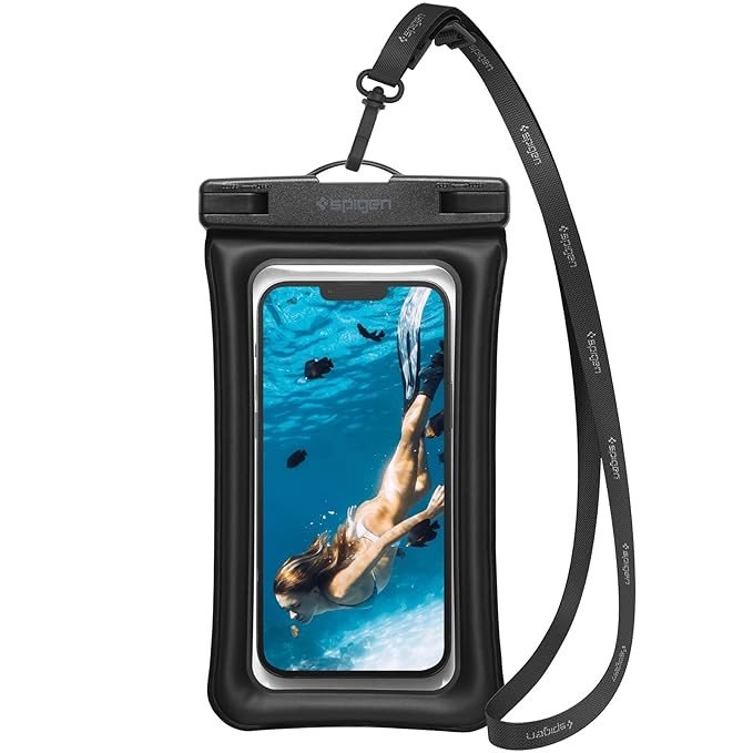 Spigen Floating Waterproof Mobile Pouch (A610) for iPhone, Samsung Galaxy, Google Pixel and All Other Smartphones up to 8.7 Inches, Mobile Waterproof Pouch (IPX8, TPU, Pack of 1) - Floatable Black