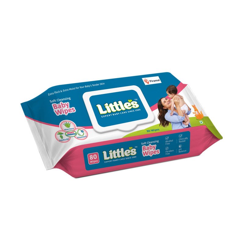 Little's Soft Cleansing Baby Wipes with Lid | 80 Wipes x Pack of 3 - 240 Wipes | Extra Thick & Moist Wet Wipes for Baby's | Prevents Rashes & Redness with Goodness of Aloe Vera, Vitamin E & Jojoba Oil